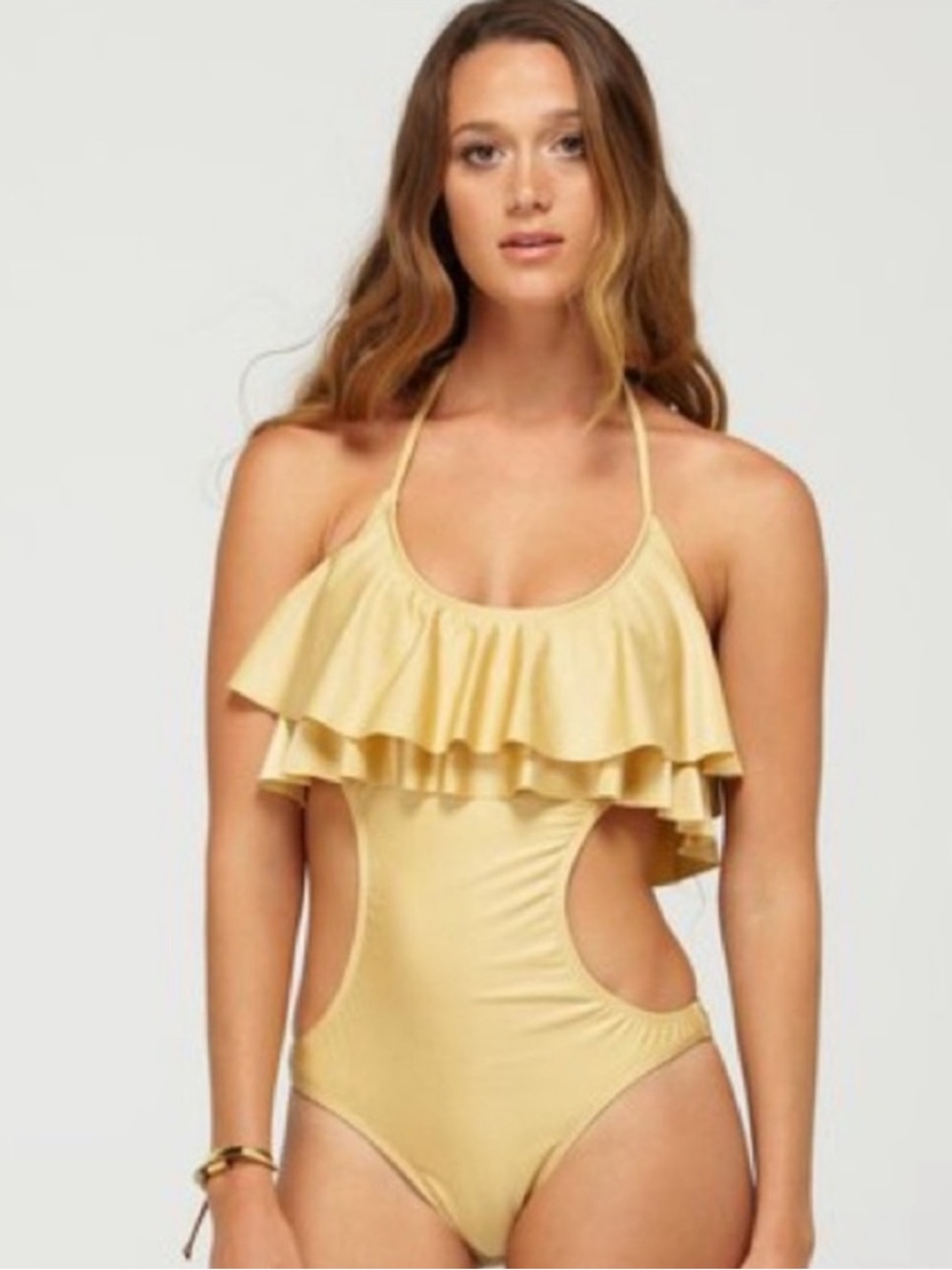 Roxy Swim Gold Ruffle Top Monokini Sz M